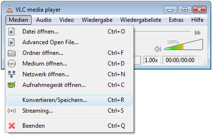 VLC starten, Medien und Konvertieren/Speichern…